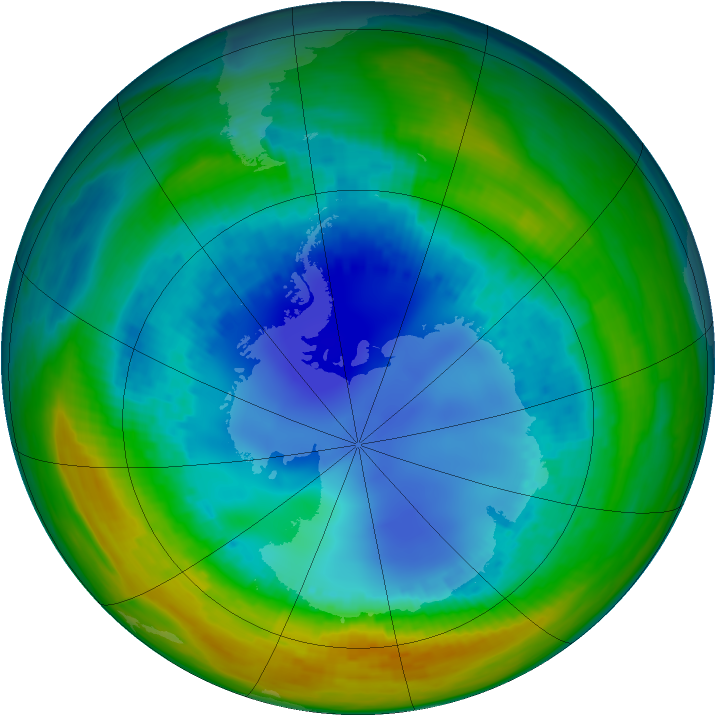 Antarctic ozone map for 14 August 1992